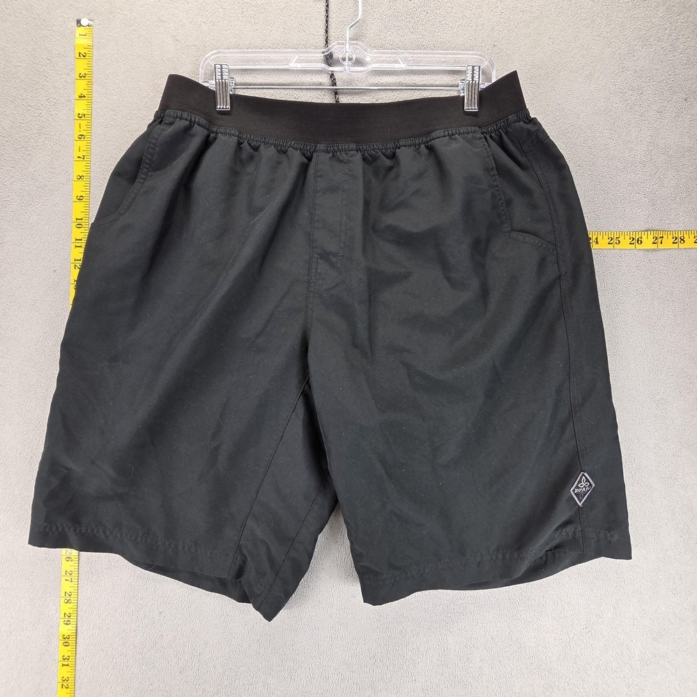 PrAna Shorts Mens 2XL Black Mojo Mesh Lined Back Pocket Waist Elastic 11" Inseam